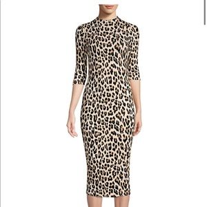 NWT Alice + Olivia Denora Leopard Print Midi Bodycon Dress Sz 2